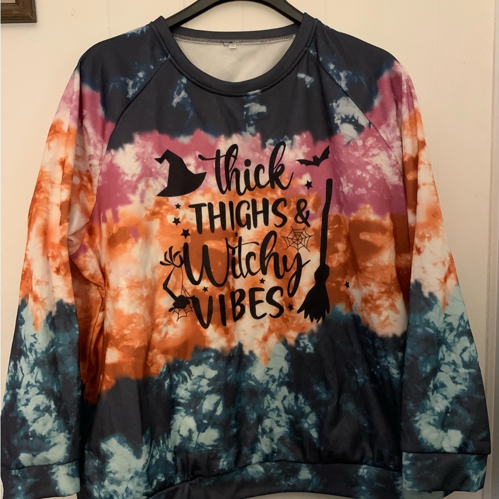 🍁 Tie-Dye Thick Thighs & Witchy Vibes SWEATSHIRT size 5XL Fleece Lined